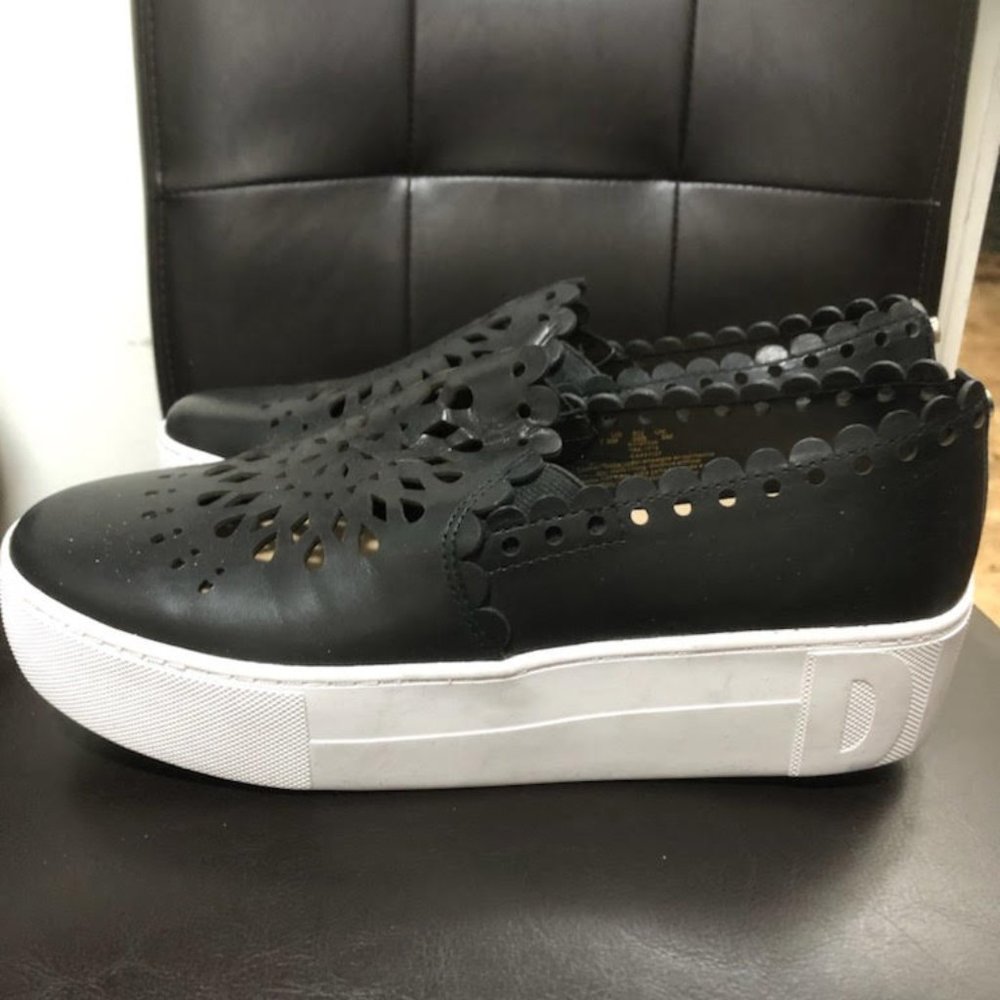 DKNY Black Laser-Cut Slip-On Platform Sneakers with White Platform